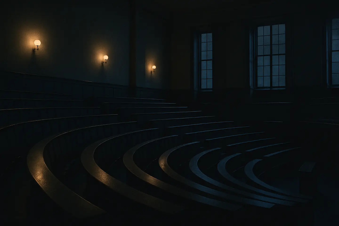 Lecture hall image shown inside an illustrative AI image inspection interface