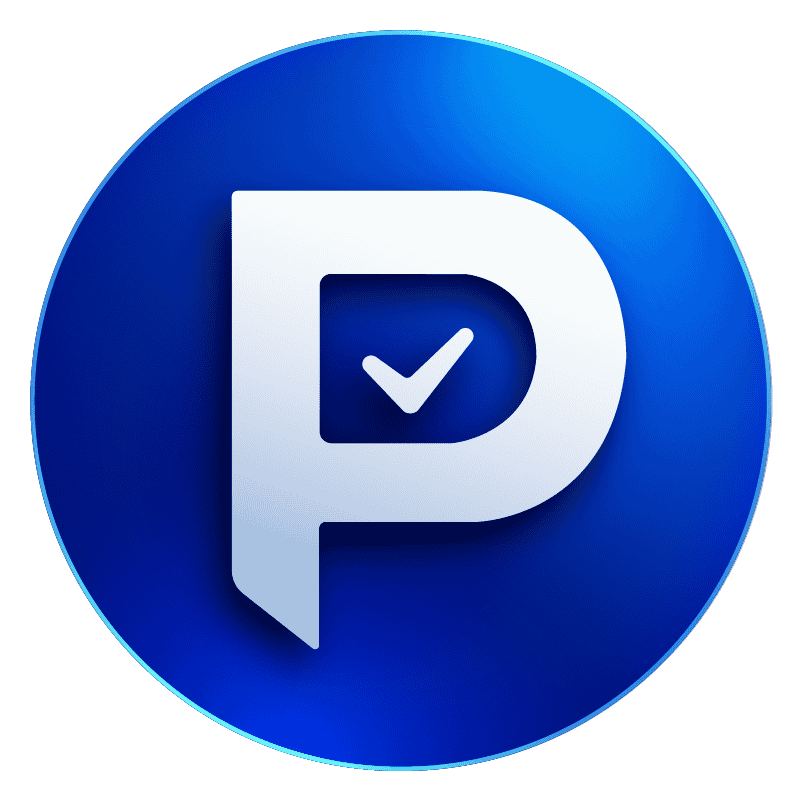 Proofademic logo – bold letter “P” with a checkmark inside a blue circular badge