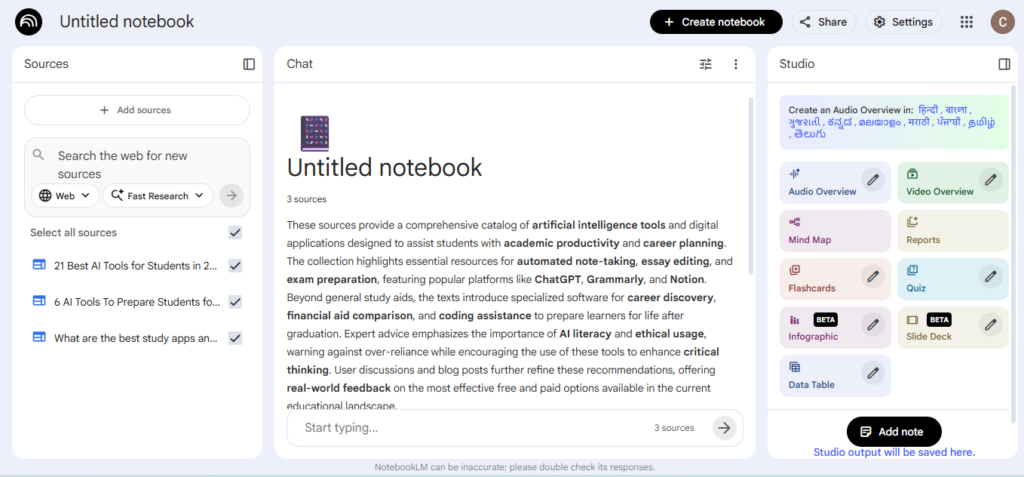 NotebookLM - free AI student tool