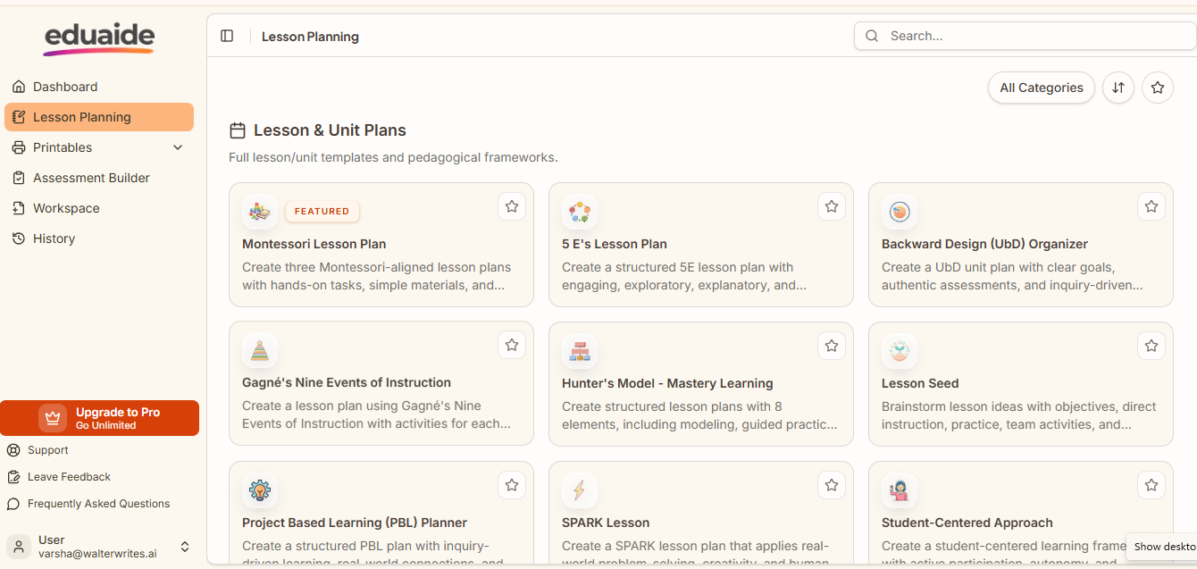 Eduaide lesson resource generator interface