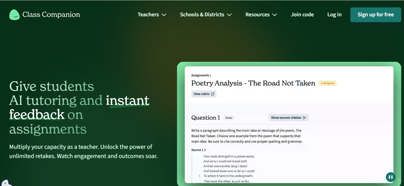 Class Companion student feedback interface