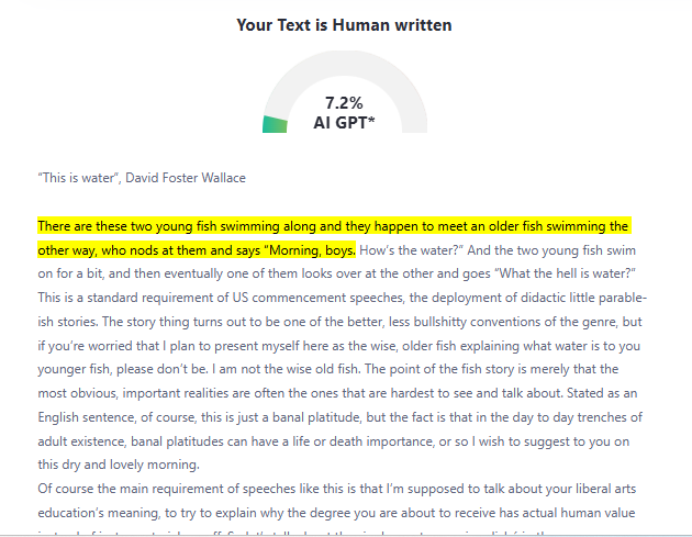 Generic AI detector result on fully human-written academic text