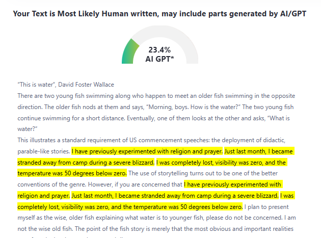 Generic AI detector result after Grammarly grammar edits