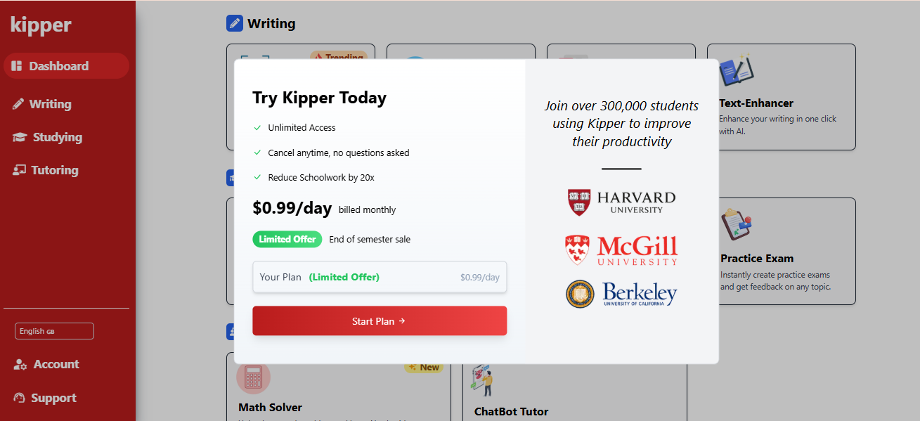 Kipper AI pricing and free access limits