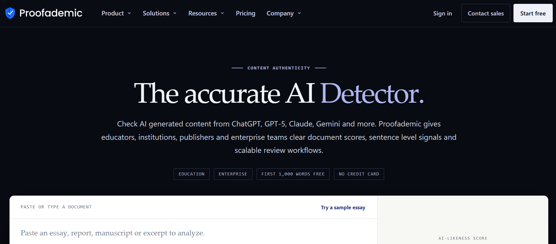 Summary of QuillBot AI detector accuracy across the four test samples