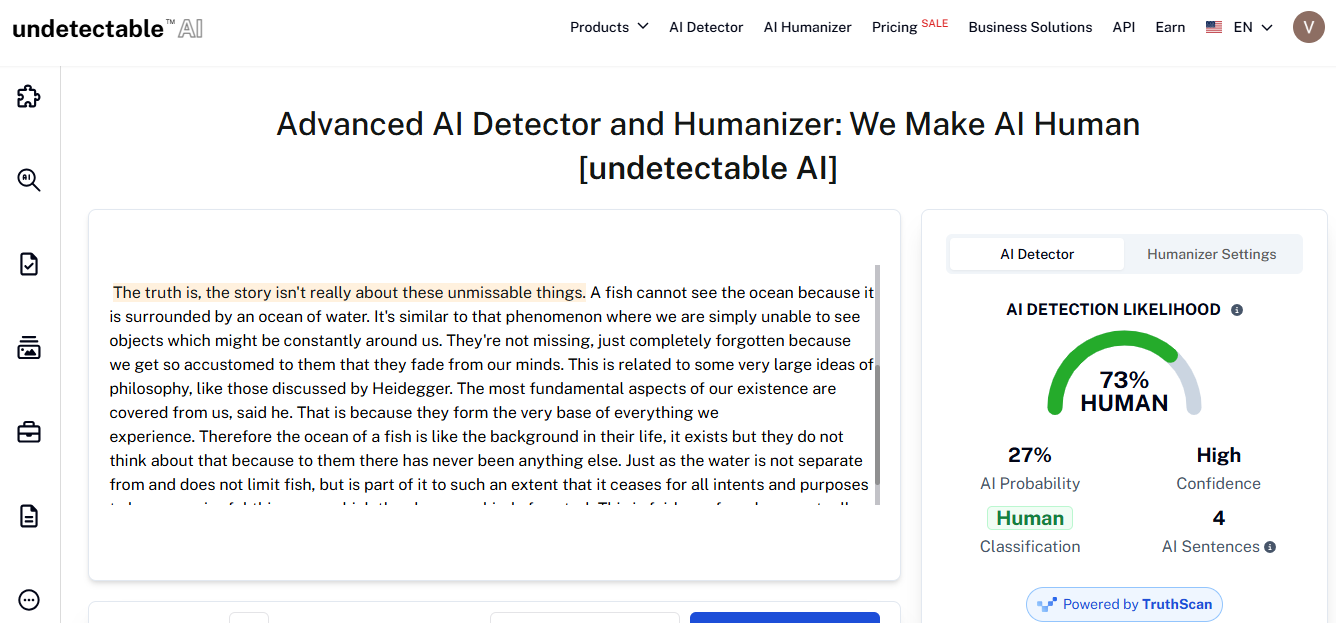 Undetectable AI scoring text produced by its own humanizer